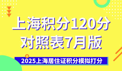 上海居住证积分模拟打分：上海积分120分对照表7月版